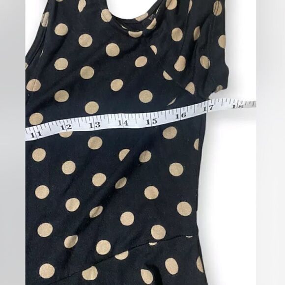 Comfy USA Polka Dot Dress Womens S Cold Shoulder Black Tan Swing Dress Soft USA - Picture 4 of 6